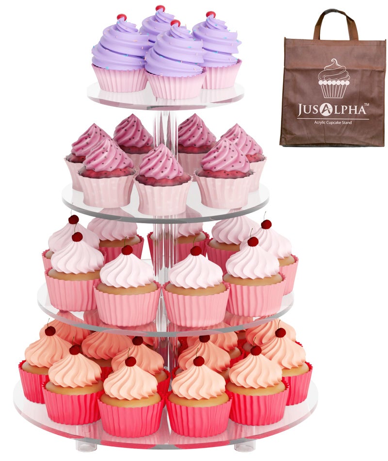 Jusalpha Large 4 Tier Cupcake Stand,Acrylic Round Cake Stand Dessert Tower Tea Party Serving Platter, Cupcake Tree Wedding Party DÃ©cor, Stand with Rod Feet (4RF) - Image 1
